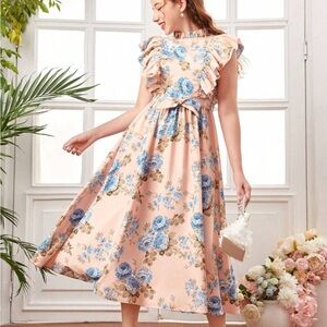 SHEIN Teen Girls' Floral Print Ruffle Hem Vacation Dress NEW SIZE 14 XL